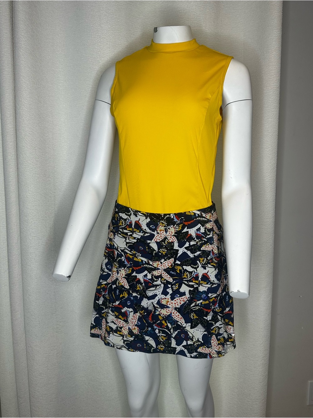 Women's Yellow High-Neck Shell with Navy Floral Skirt